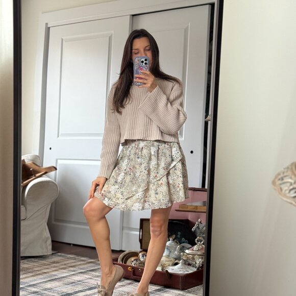 Revolve Tularosa A-Line Ruffle Dress Neutral Floral Pattern XS - Picture 3 of 9